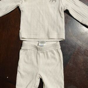 White Ribbed Long Sleeve Top and Pants Set